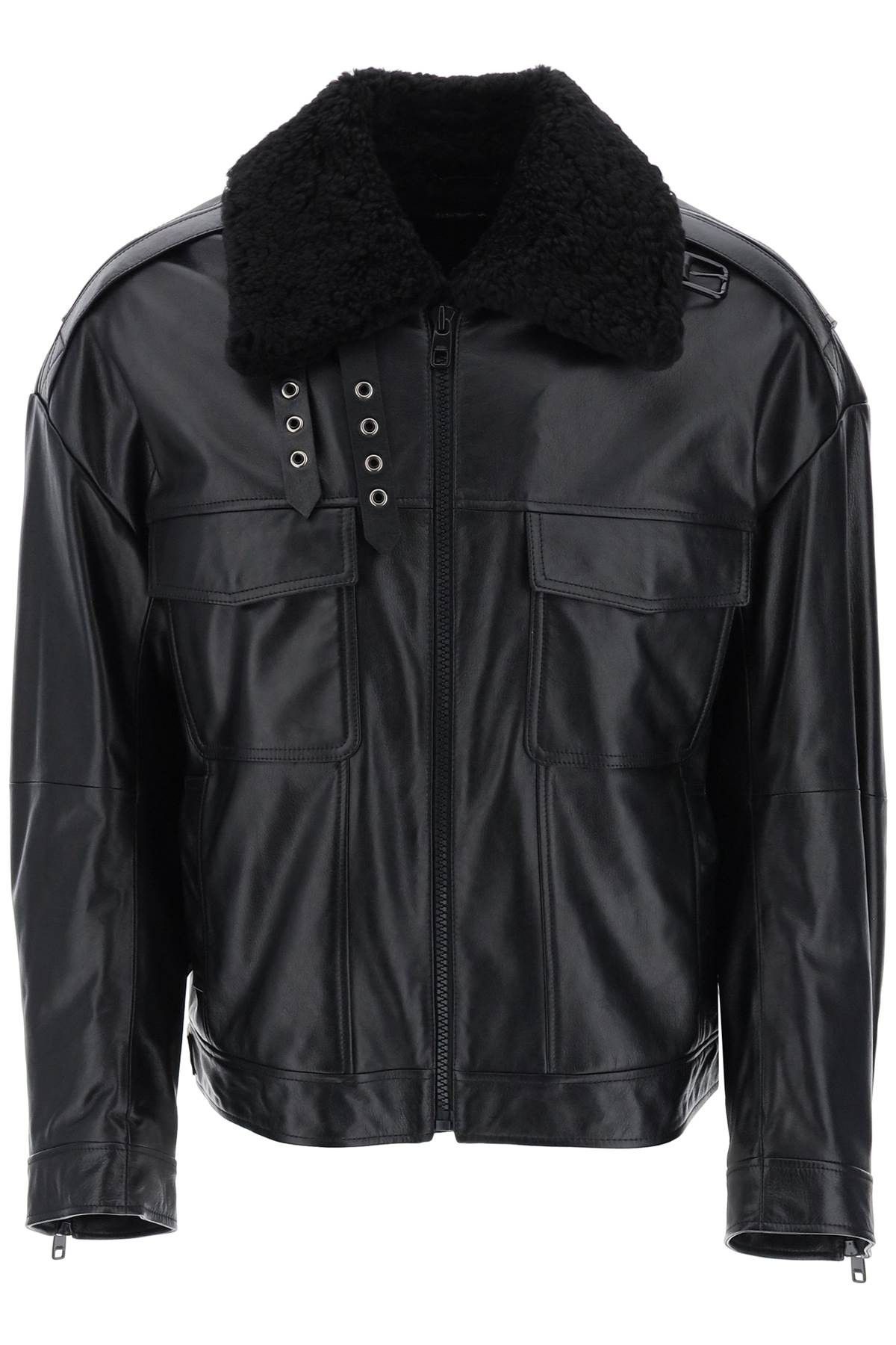 Dolce & Gabbana Bronze Leather Fur Full Zip Men Biker Jacket