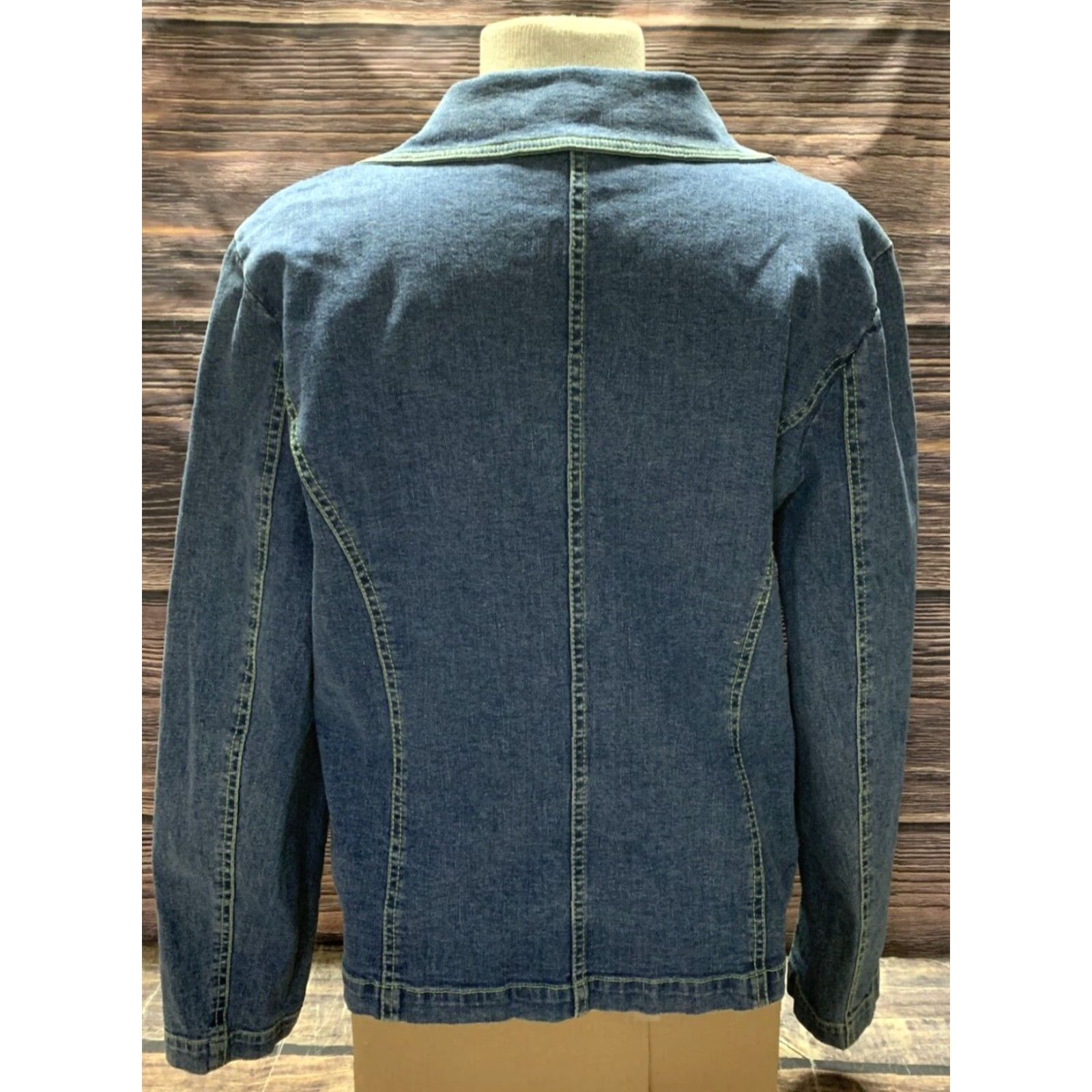 Denime Patchington Denim Jacket Light Weight Gemmed Buttons Mint Green Stitching Medium Jacket Women M Blue Denim New Kangaroo Pocket Hand Wash Only Size M / US 6-8 / IT 42-44 - 2 Thumbnail