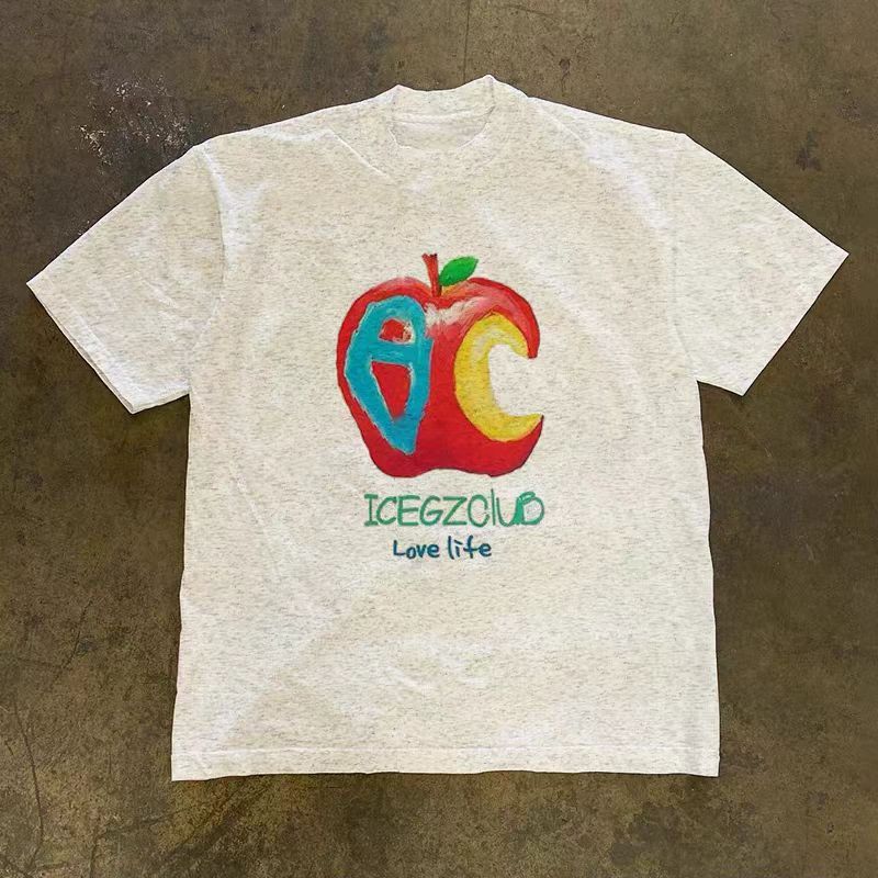 Japanese Brand Grey casual retro apple print t-shirt Size US M / EU 48-50 / 2 - 1 Thumbnail