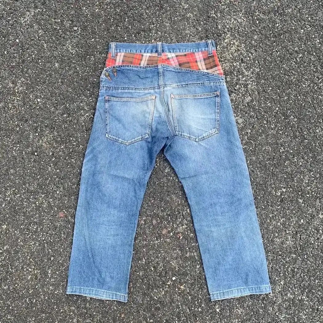 ANKLE PANTS JAPANESE VINTAGE DENIM FADED RIPPED CHECK PANTS