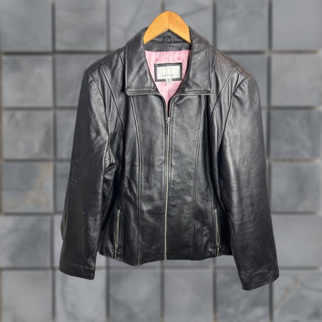 Vintage Wilsons Leather Jacket Womens XL Black Maxima Full Zip Pockets Moto Biker Style Size XL / US 12-14 / IT 48-50 - 1 Thumbnail