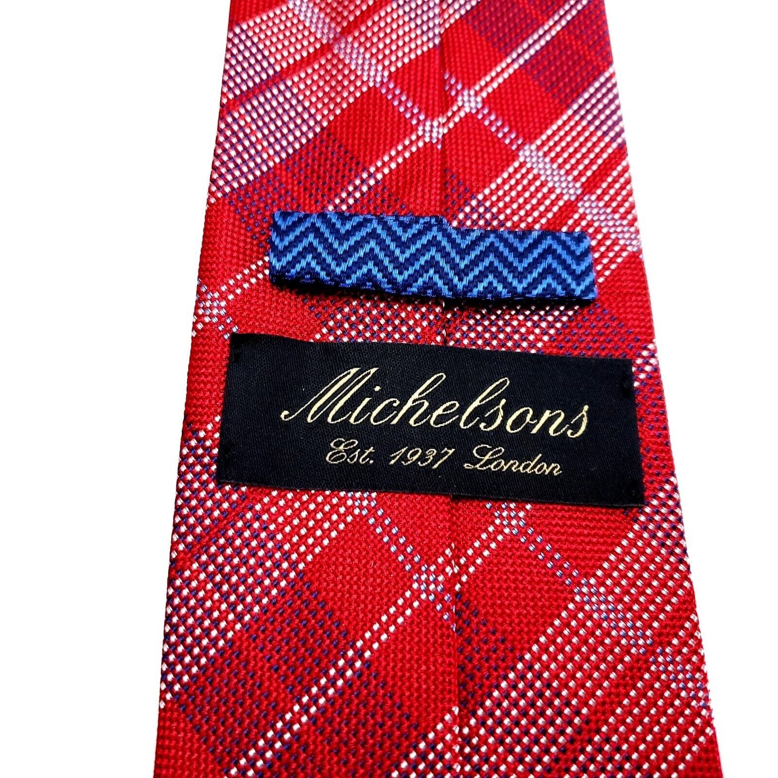 Designer Michelsons Silk Tie Red Plaid Woven Short Skinny Size ONE SIZE - 3 Thumbnail