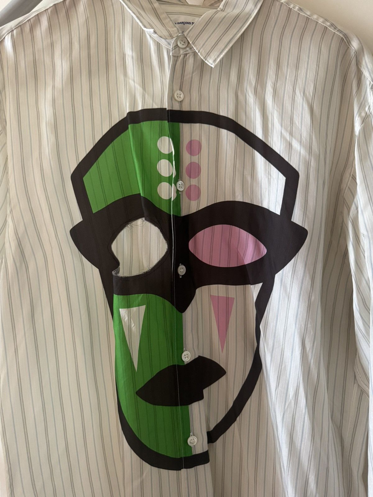 Comme des Garcons SHIRT Comme Des Garcons SHIRT striped cut out mask short Sz L Size US L / EU 52-54 / 3 - 4 Thumbnail