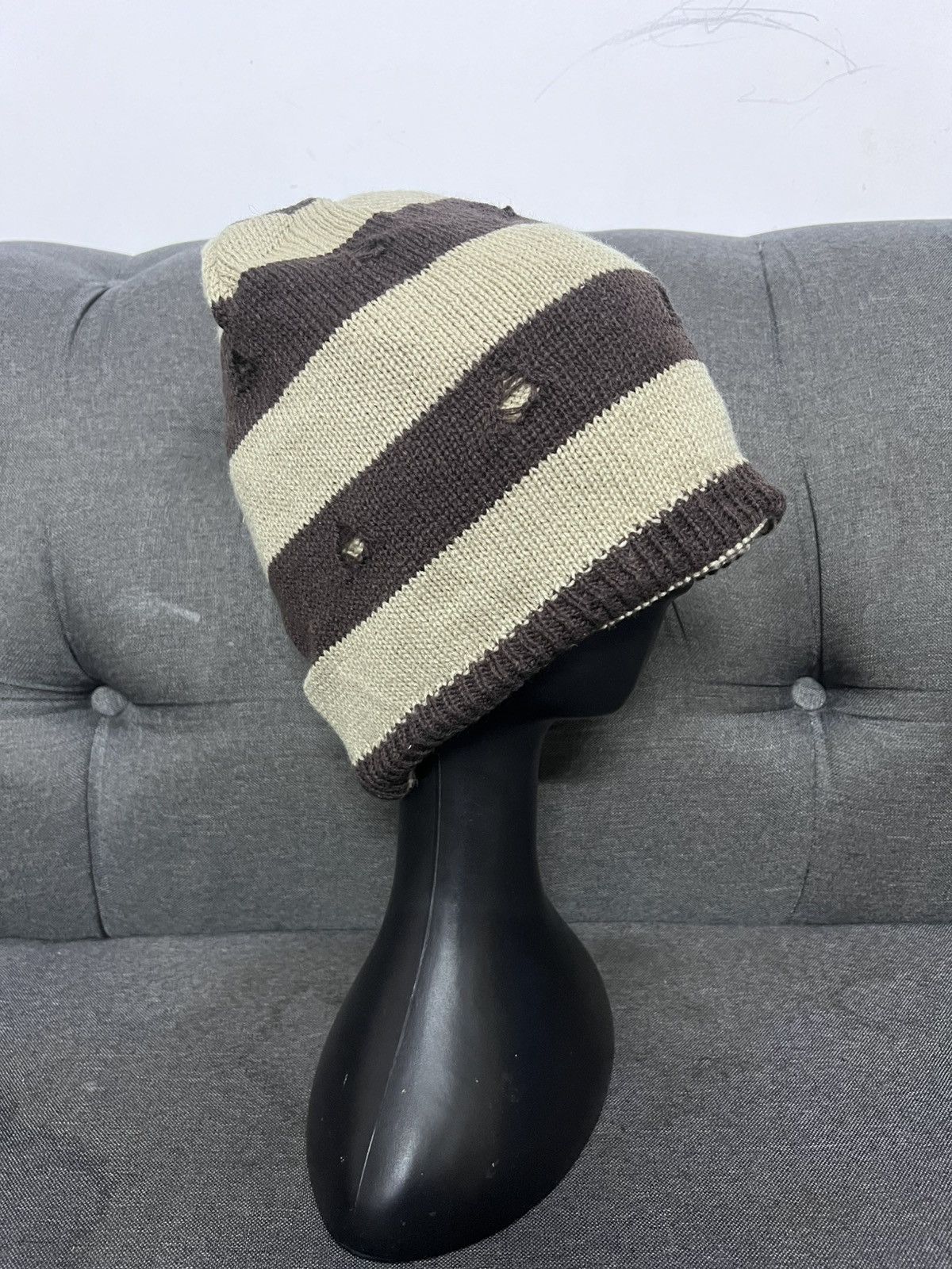 Japanese Brand thrashed stripe kurt cobain beanie hat Size ONE SIZE - 3 Thumbnail