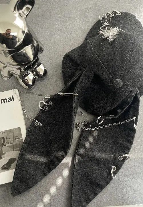 VIBE Avant garde chunky bunny rabbit ear distressed raw denim cap Size ONE SIZE - 4 Thumbnail