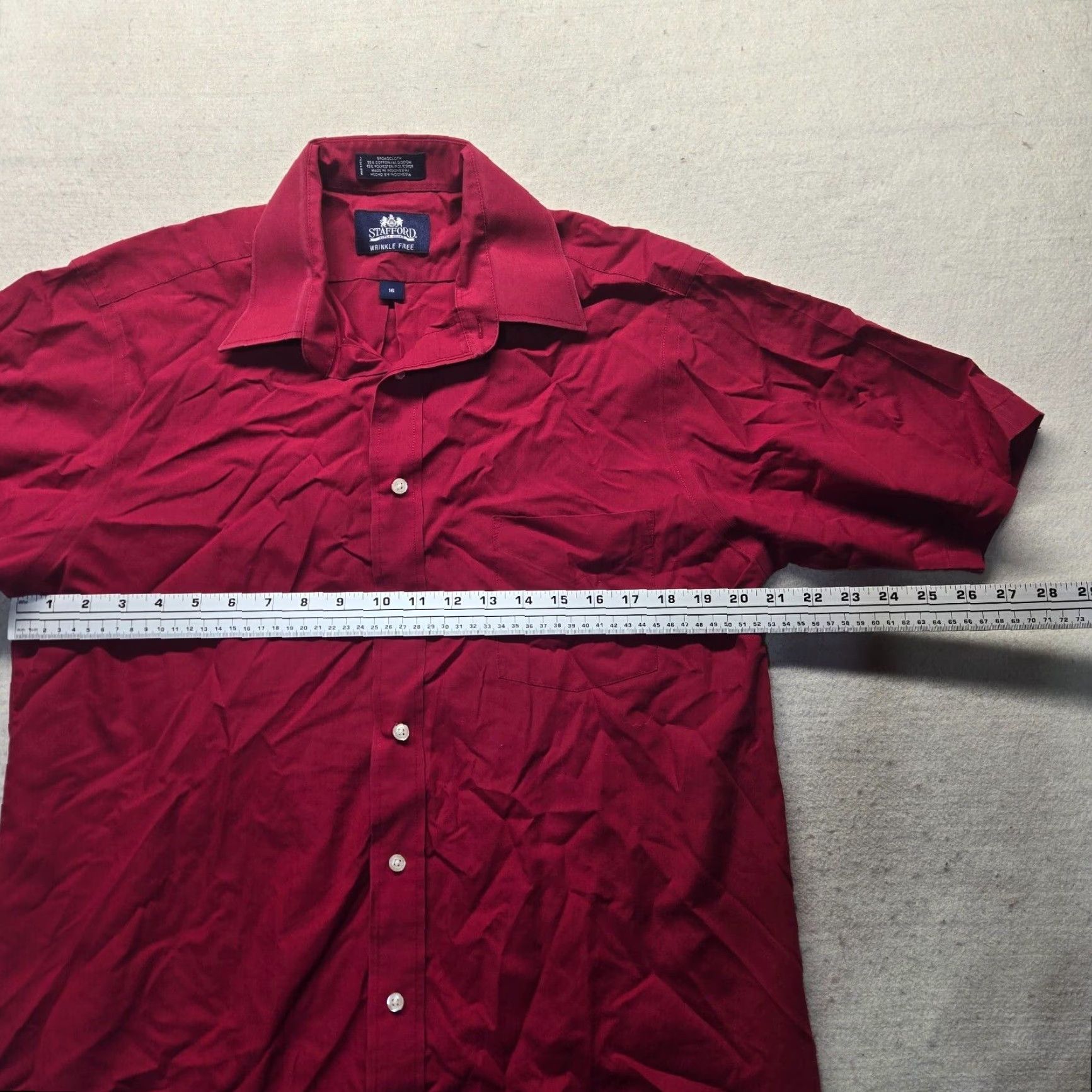 Stafford Stafford Dress Shirt Red Solid Long Sleeve Button Up 16 Mens Wrinkle Resistant Cotton Blend Shirt Size 42R - 4 Thumbnail