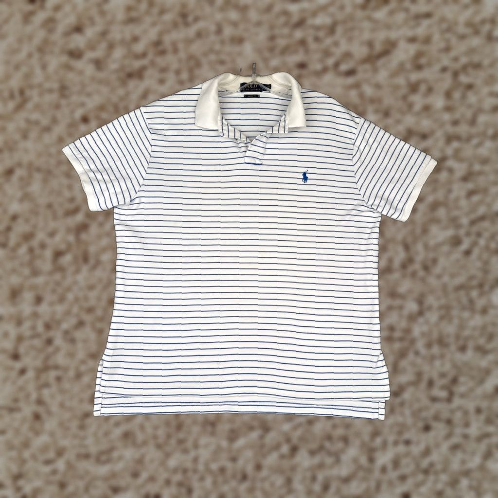 Ralph Lauren VINTAGE Polo Ralph Lauren Shirt Men Large Blue White Stripe 100% Cotton Slim Fit Short Sleeve 40" Chest Mens Size US L / EU 52-54 / 3 - 1 Thumbnail
