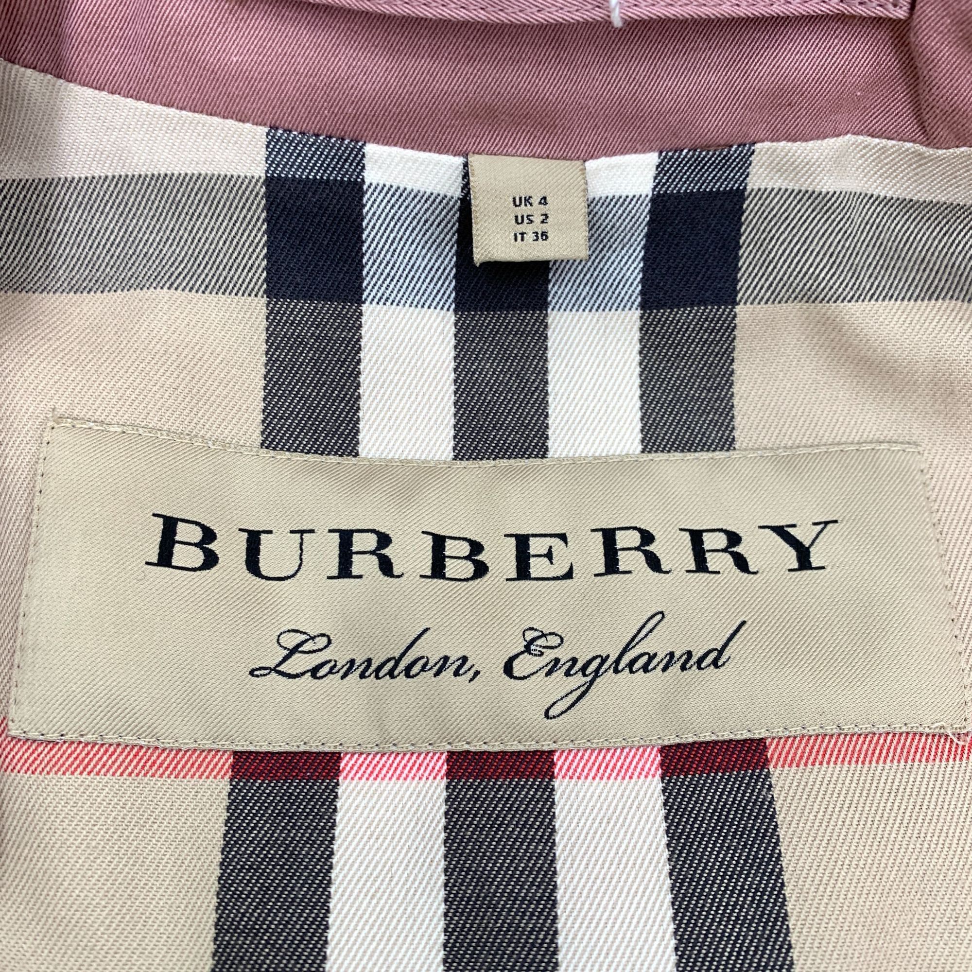 Burberry Burberry Dusty Pink Cotton Double-Breasted Trench Coat (Size Size XS / US 0-2 / IT 36-38 - 2 Thumbnail