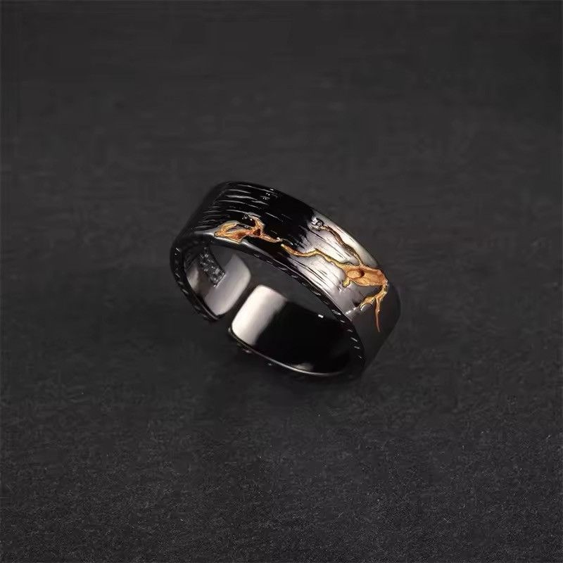 Other Gold Black Collision Lava Adjustable Ring Size ONE SIZE - 1 Thumbnail