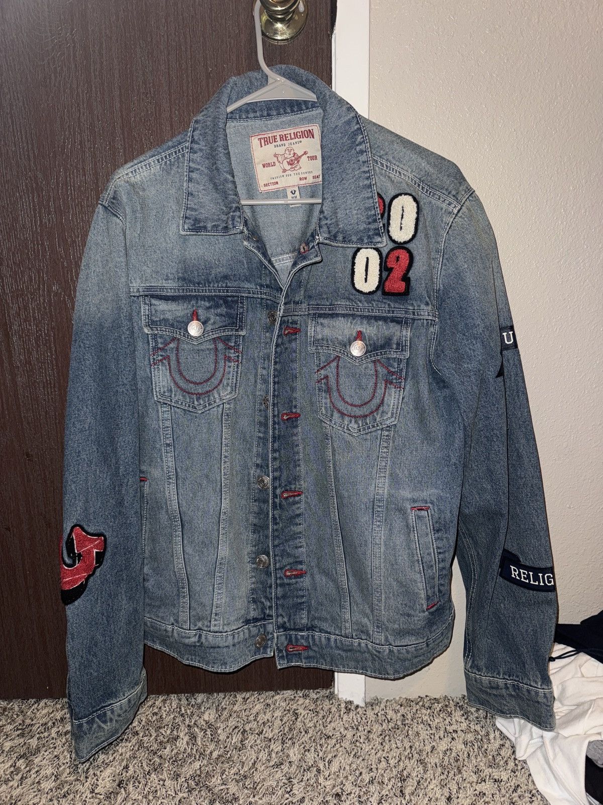 True Religion Varsity Patch Denim Jacket – 2002 Lettering