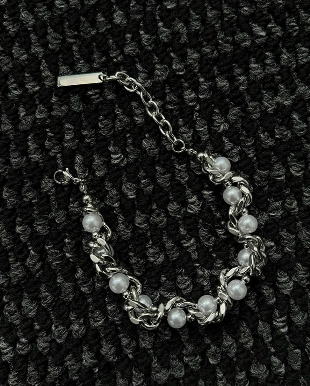 Jewelry Silver Pearl Accent Chain Link Bracelet, Men's Jewelry Size ONE SIZE - 5 Thumbnail