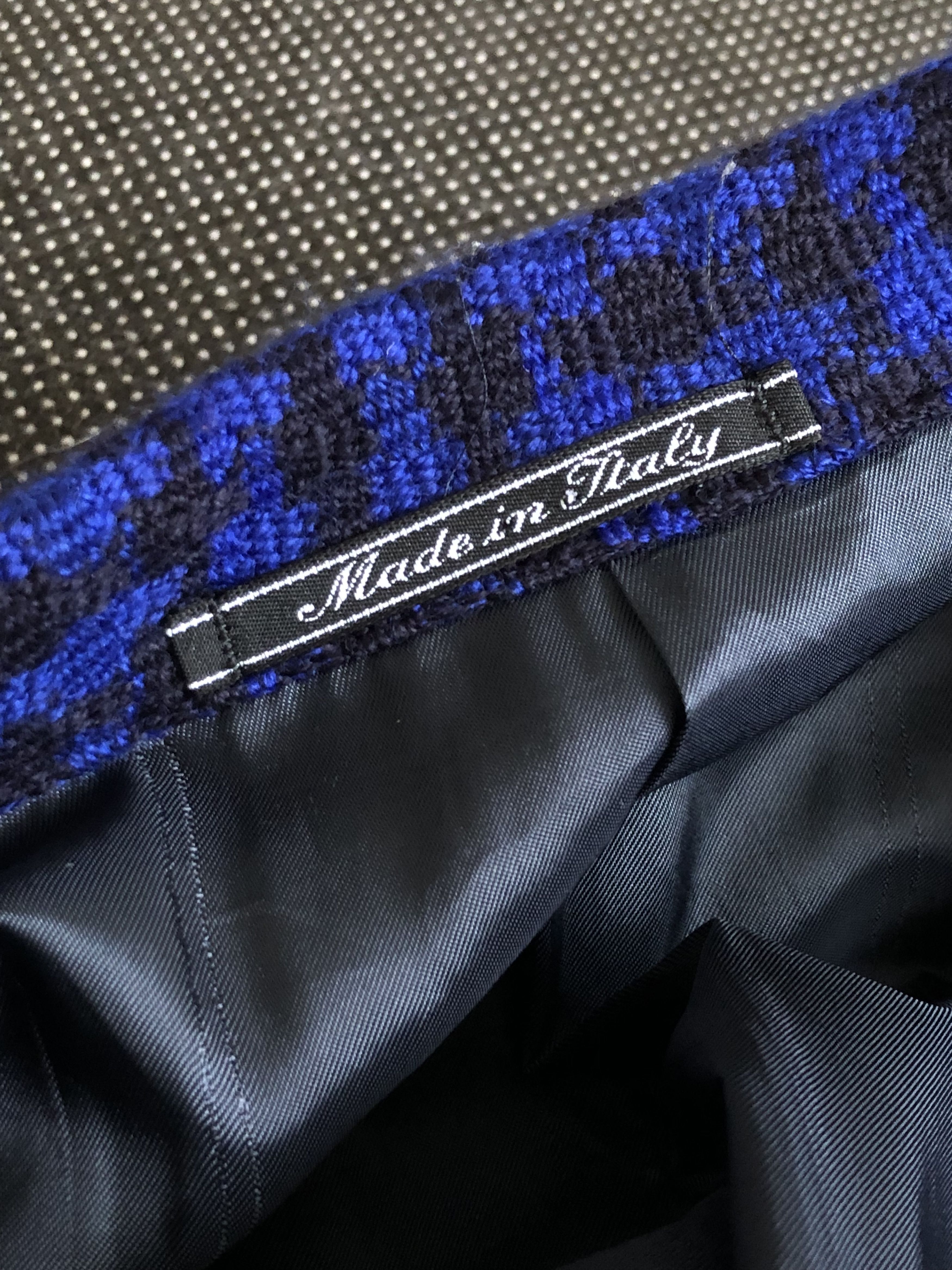 Versace × Vintage 90’S GIANNI VERSACE BLACK & COBALT WOOL CASHMERE COAT Size US L / EU 52-54 / 3 - 9 Thumbnail