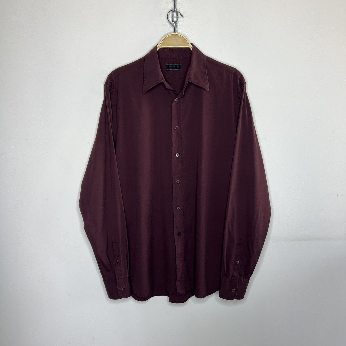 Prada Prada Cotton Shirt Button Up Classic Luxury Burgundy Size US L / EU 52-54 / 3 - 1 Thumbnail