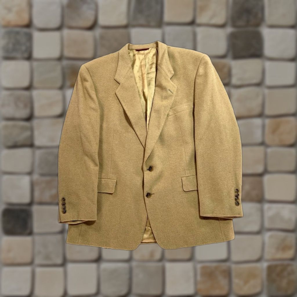 Hart Schaffner Marx VINTAGE Hart Schaffner Marx Blazer Jacket Mens 46 Beige Camel Hair Single Vented Size 46R - 1 Thumbnail