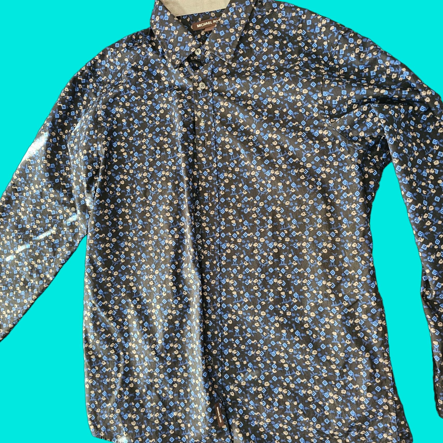 Michael Kors Michael Kors Button-Up Shirt Large Blue Midnight Long Sleeve Allover Print Floral Classic Button-Up Mens Regular Size L Color Black Size US L / EU 52-54 / 3 - 1 Thumbnail