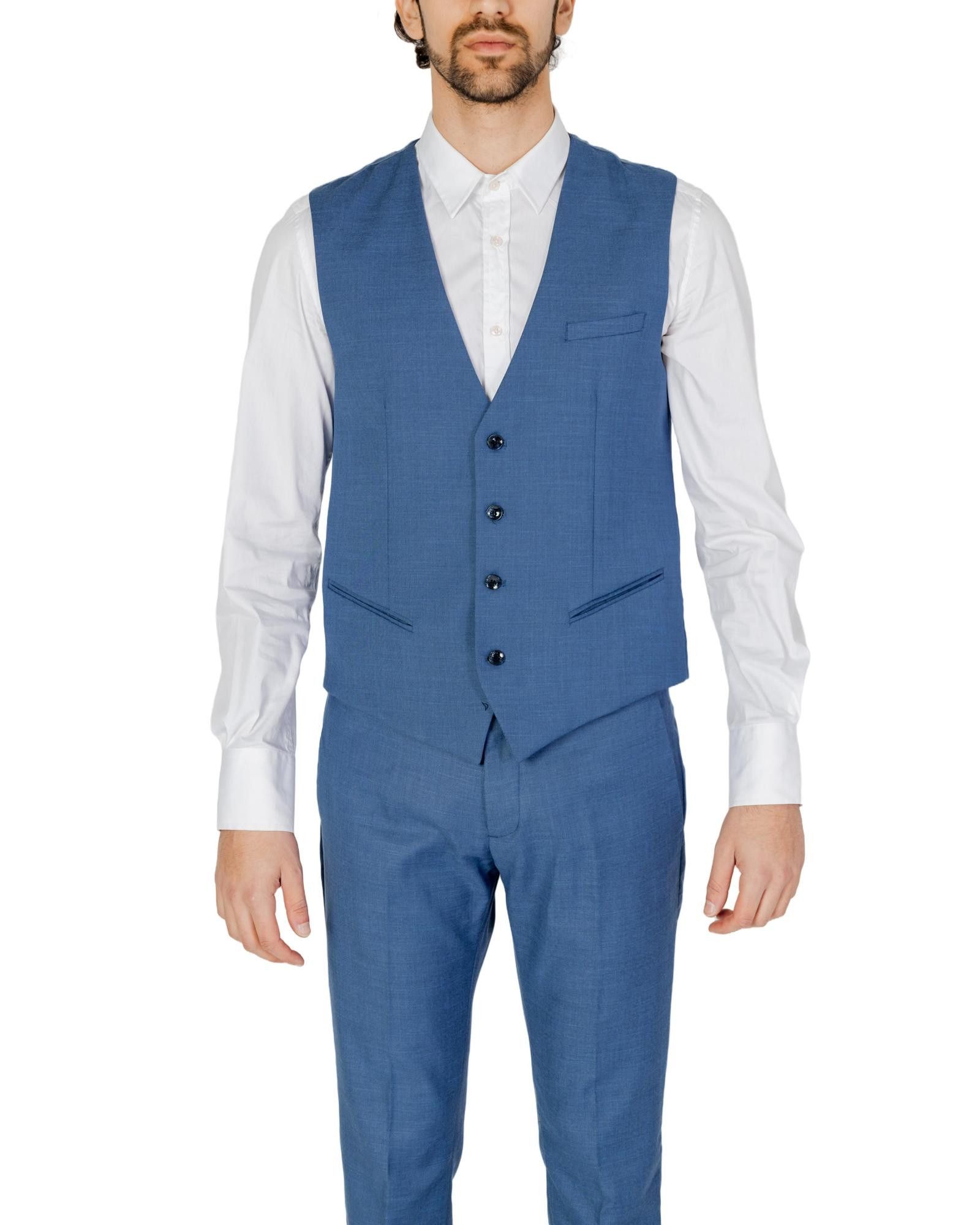 image of Antony Morato Plain Buttoned Sleeveless Gilet in Blue, Men's (Size XL)