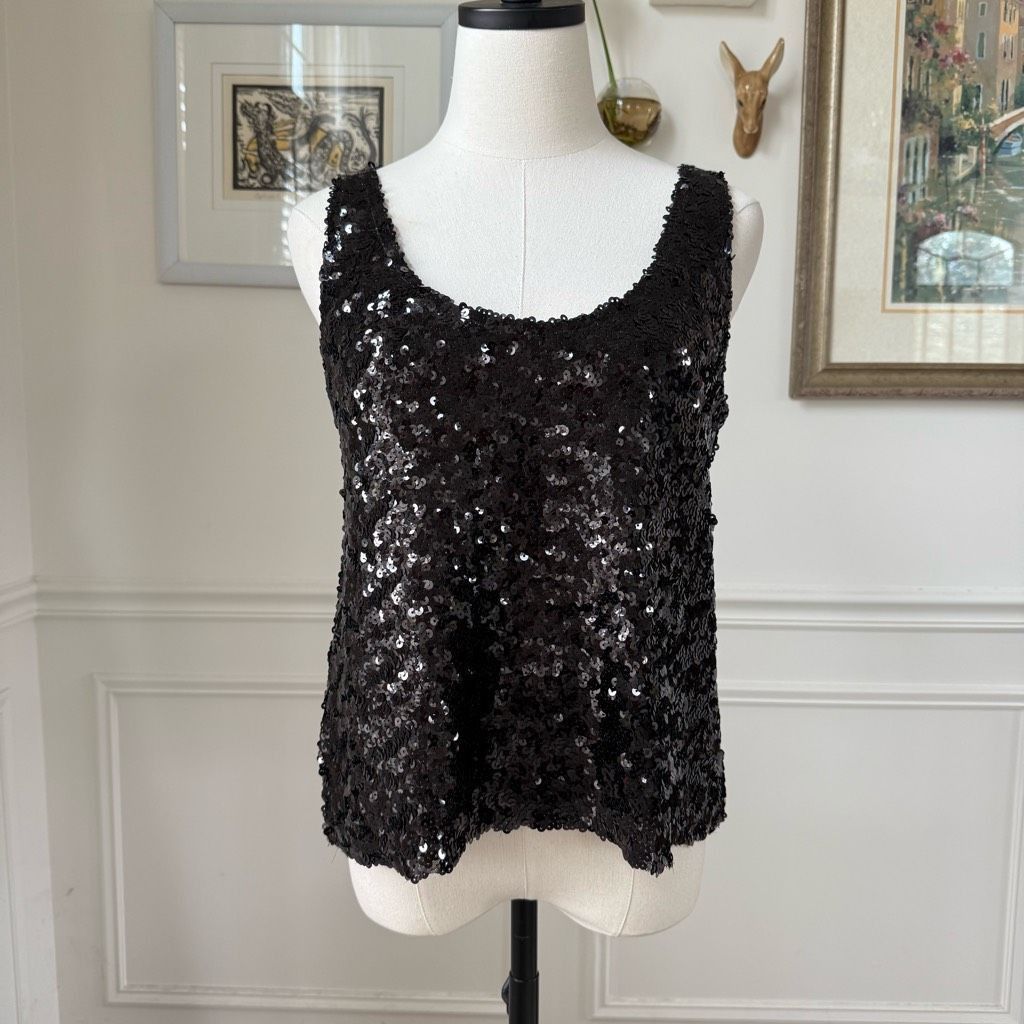Zara NWT Zara Knit Black Sequin Tank Top S Size S / US 4 / IT 40 - 1 Thumbnail