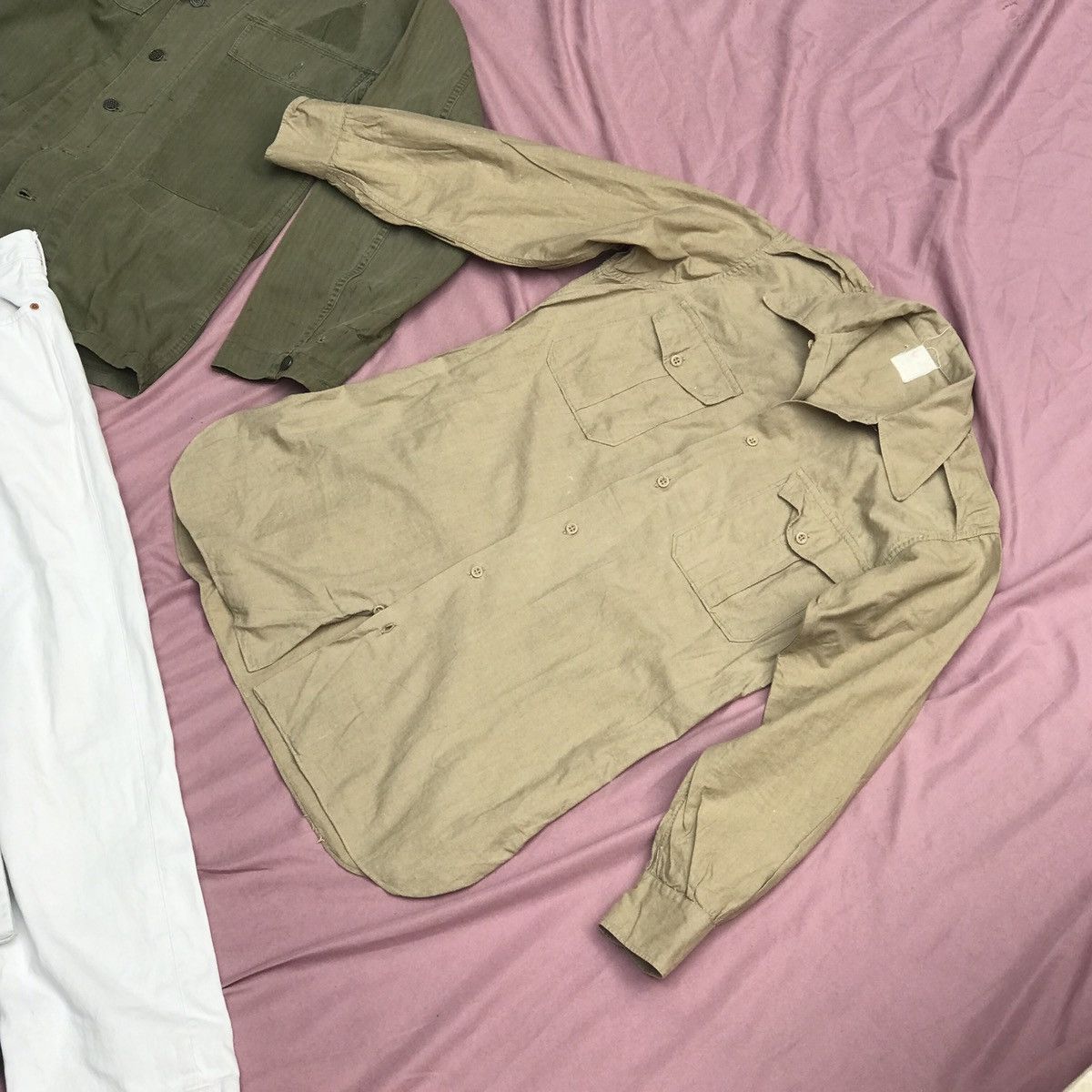Other FRENCH ARMY 50s ARMY OFFICER BUTTON UP, HEMP COTTON BLEND Size US M / EU 48-50 / 2 - 5 Thumbnail