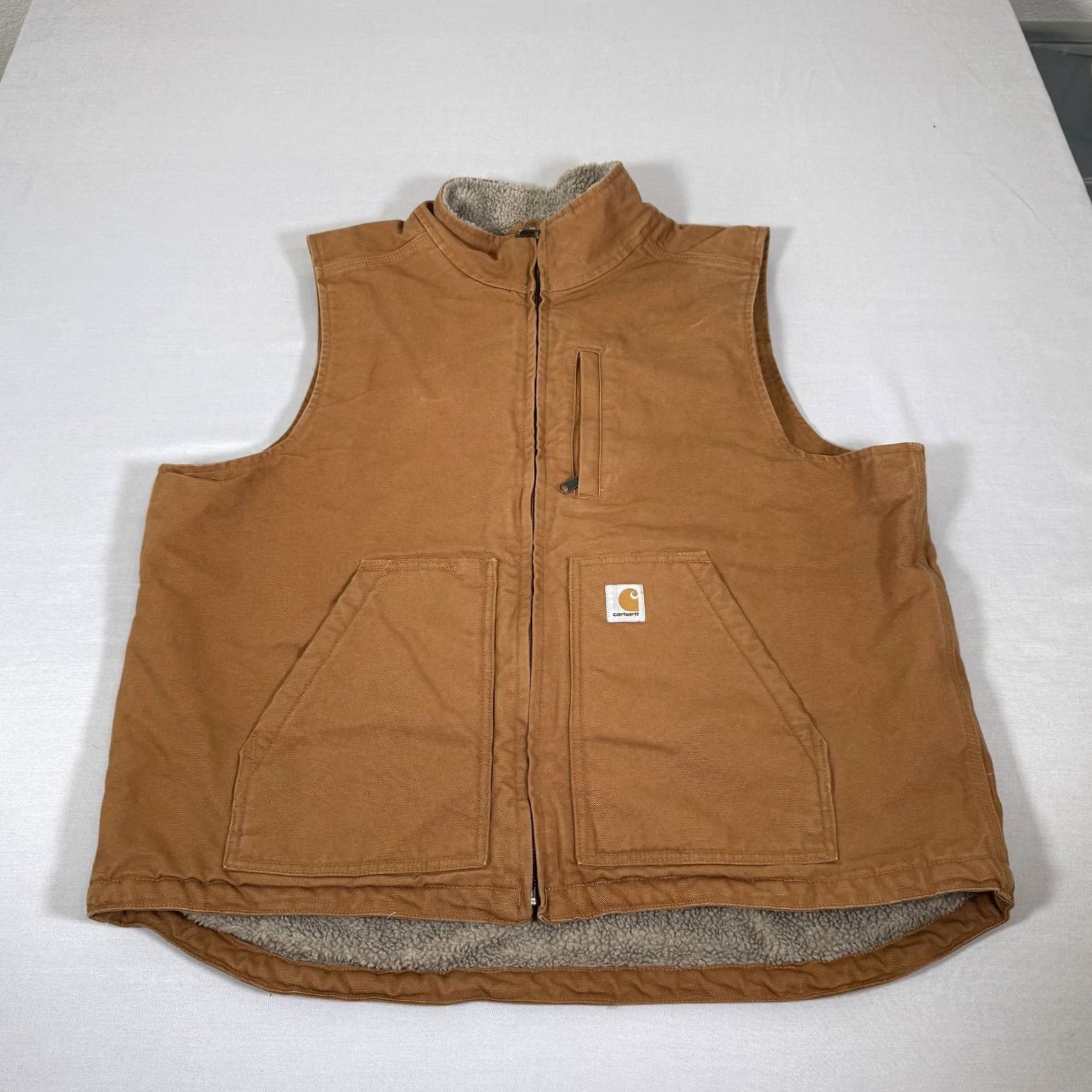 Carhartt Carhartt Vest Mens XL Brown Canvas Sherpa Lined Zip Up Workwear Size US XL / EU 56 / 4 - 2 Thumbnail