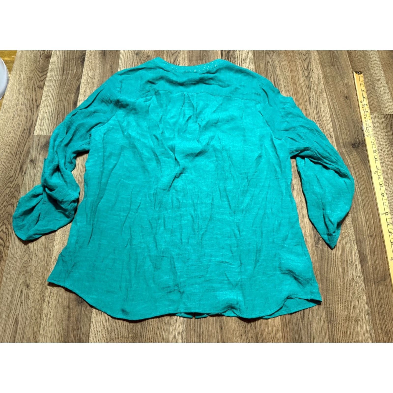 Vintage Notations Shirts Women's Size 2X Green Long Sleeve Button Up Gems on Collar Womens Size XXL / US 16-18 / IT 52-54 - 7 Thumbnail