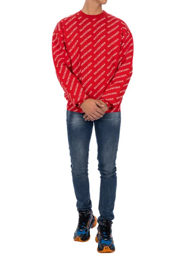Balenciaga o1mt1gz0924 Mini Allover Logo Sweaters in Red Size US XL / EU 56 / 4 - 3 Thumbnail