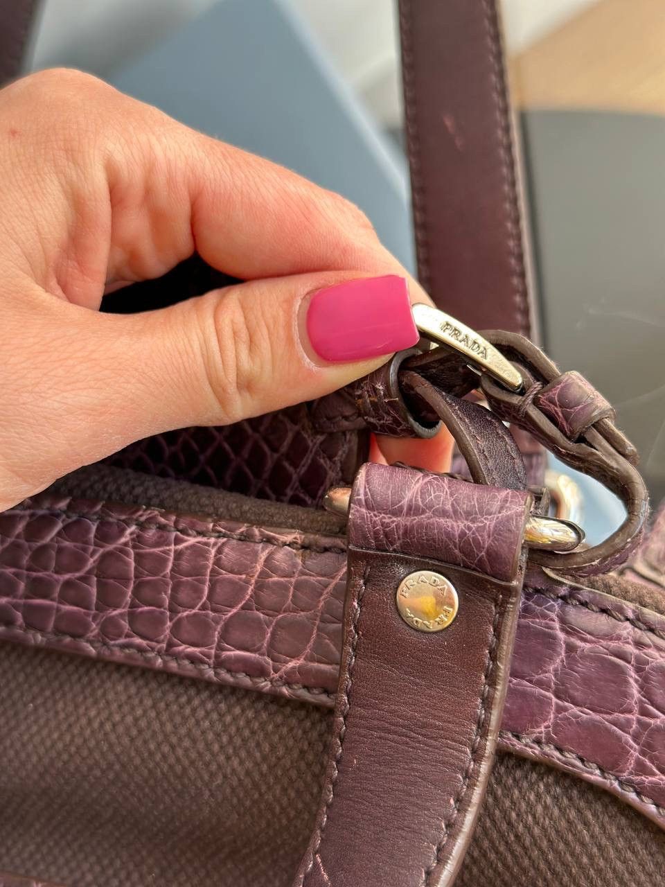 Dior Prada Vitello Zipper Buckle Bag Bowling crocodile purple Size ONE SIZE - 12 Thumbnail