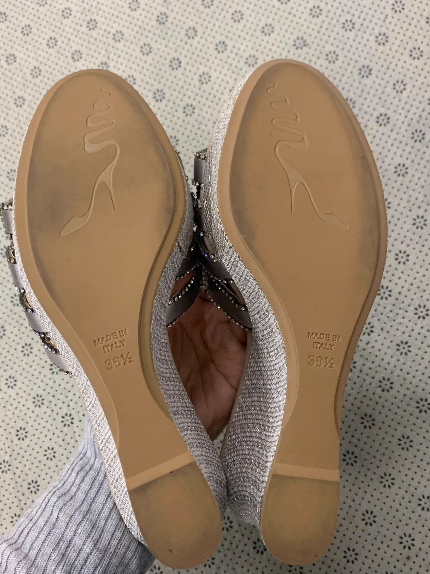 Rene Caovilla Rene Caovilla Gray Crystal Woven Heeled Slipper 36.5 New Size US 6.5 / IT 36.5 - 5 Thumbnail