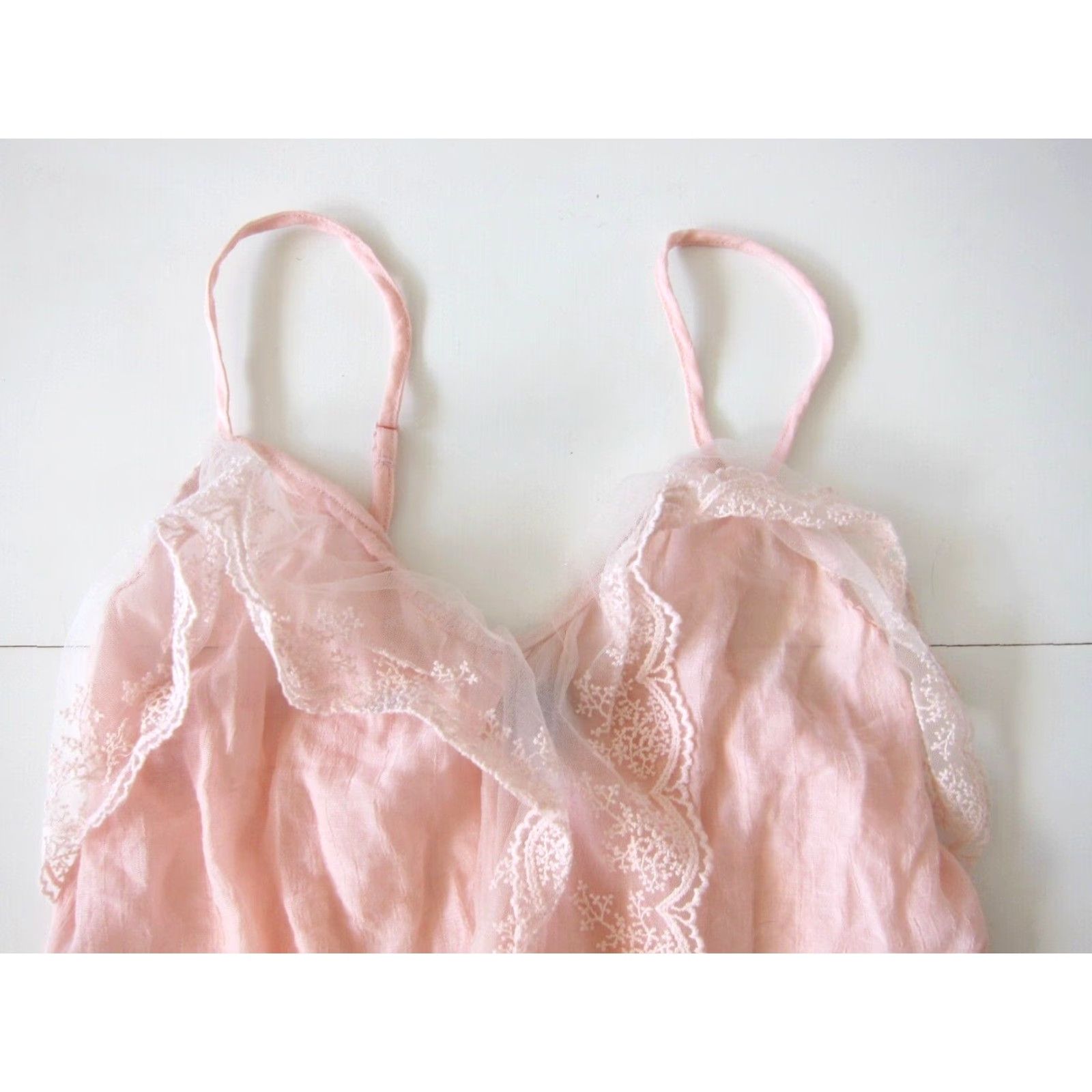 Vintage Poetry Tank Women M Light Pink Lace Spaghetti Strap Rayon Blouse Top Womens Size M / US 6-8 / IT 42-44 - 3 Thumbnail