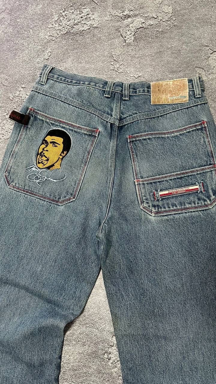 Fubu Y2K Platinum FUBU Muhammad Ali Baggy Embroidery Jeans Size US 36 / EU 52 - 2 Thumbnail