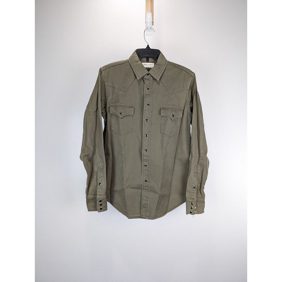 Saint Laurent Paris o1rshd1 Shirt in Green Size US M / EU 48-50 / 2 - 1 Thumbnail