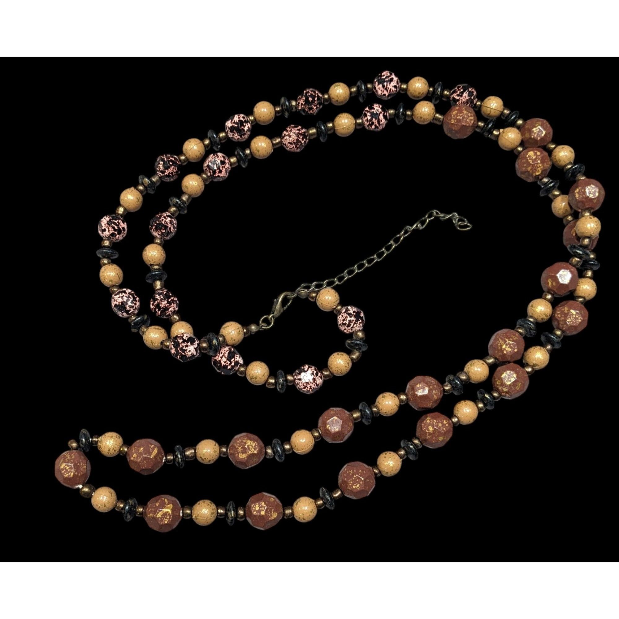 Other Earthy Black Pink Brown And Gold Tone Speckled Beaded Neckla Size ONE SIZE - 1 Thumbnail