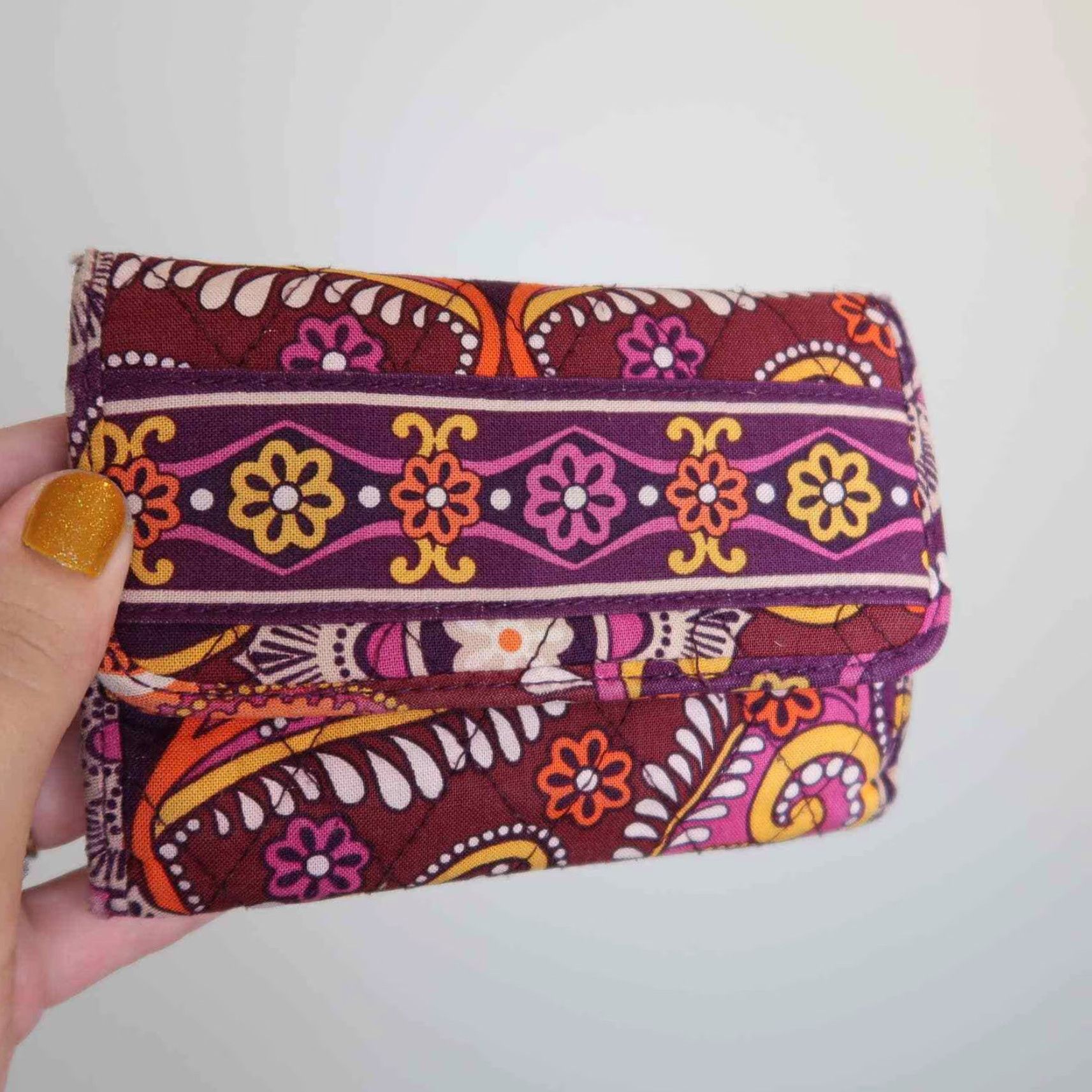 Vera Bradley Vera Bradley Wallet Purple Orange Floral Printed Flap Front Snap Card Holders Small 5.5 x 4 Women Purple Orange Floral Printed Fabric Wallet Size ONE SIZE - 7 Thumbnail