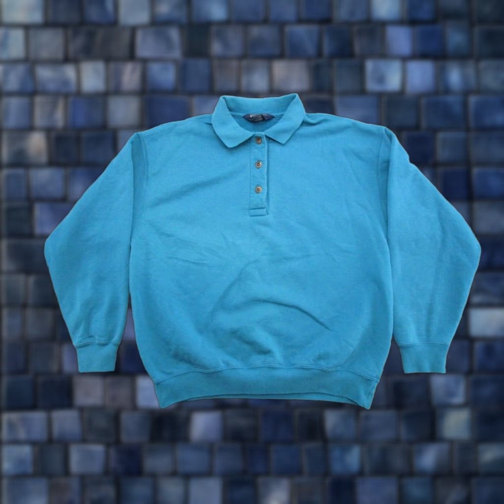 Lands' End VTG Lands End WOMEN'S Blue Henley Polo Collared Sweatshirt L USA Made Read Size L / US 10 / IT 46 - 1 Thumbnail
