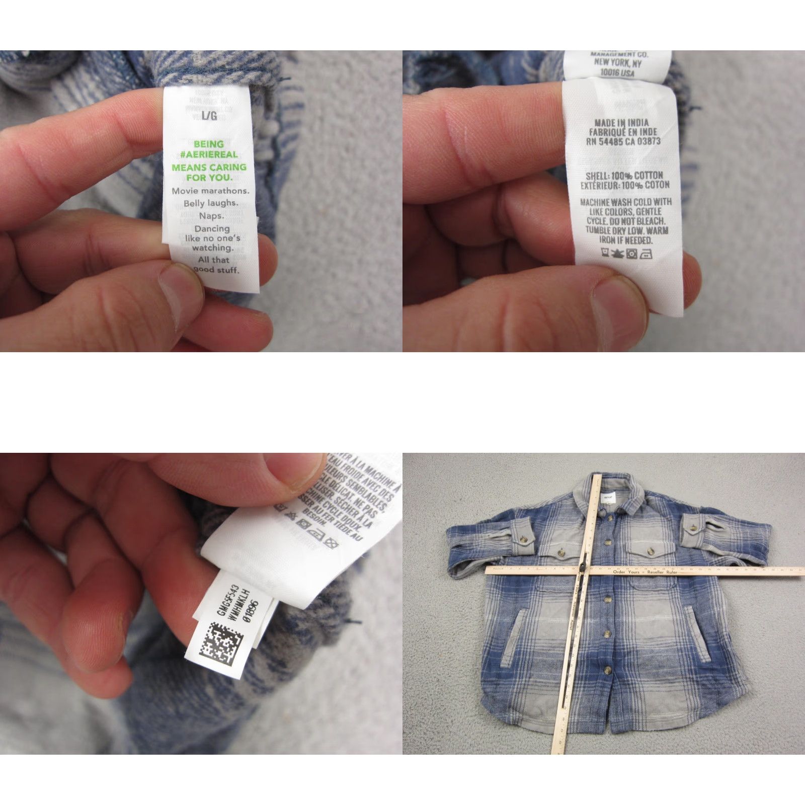 Vintage Aerie Shirt Womens L Blue Plaid Flannel Heavyweight Button Up Cotton Shirt Size L / US 10 / IT 46 - 7 Thumbnail