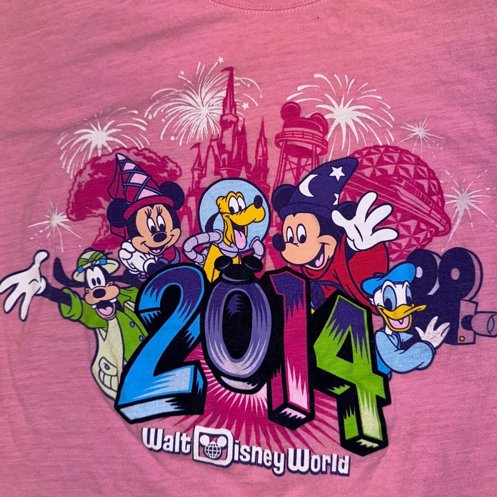 Disney 2014 Walt Disney World Mickey & Minnie Mouse Pink Short Slee Size XXL / US 16-18 / IT 52-54 - 3 Thumbnail