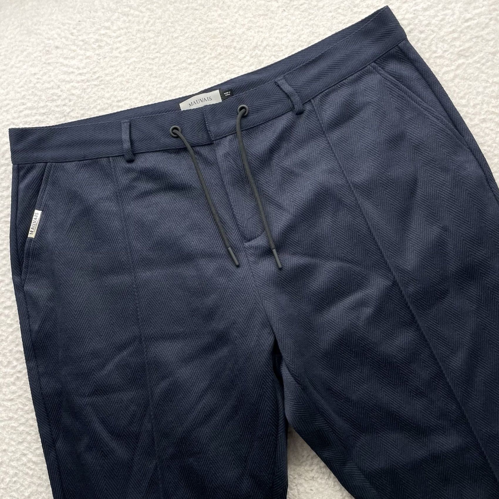 Vintage Mauvais Pants Mens 40x29 Navy Blue Herringbone Cotton Blend Trousers Resort Size US 40 / EU 56 - 2 Thumbnail