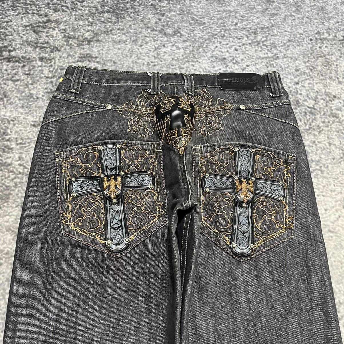 Imperious VINTAGE Y2K IMPEROUS EMBROIDERED CROSS GRUNGE BAGGY JEANS Size US 34 / EU 50 - 3 Thumbnail
