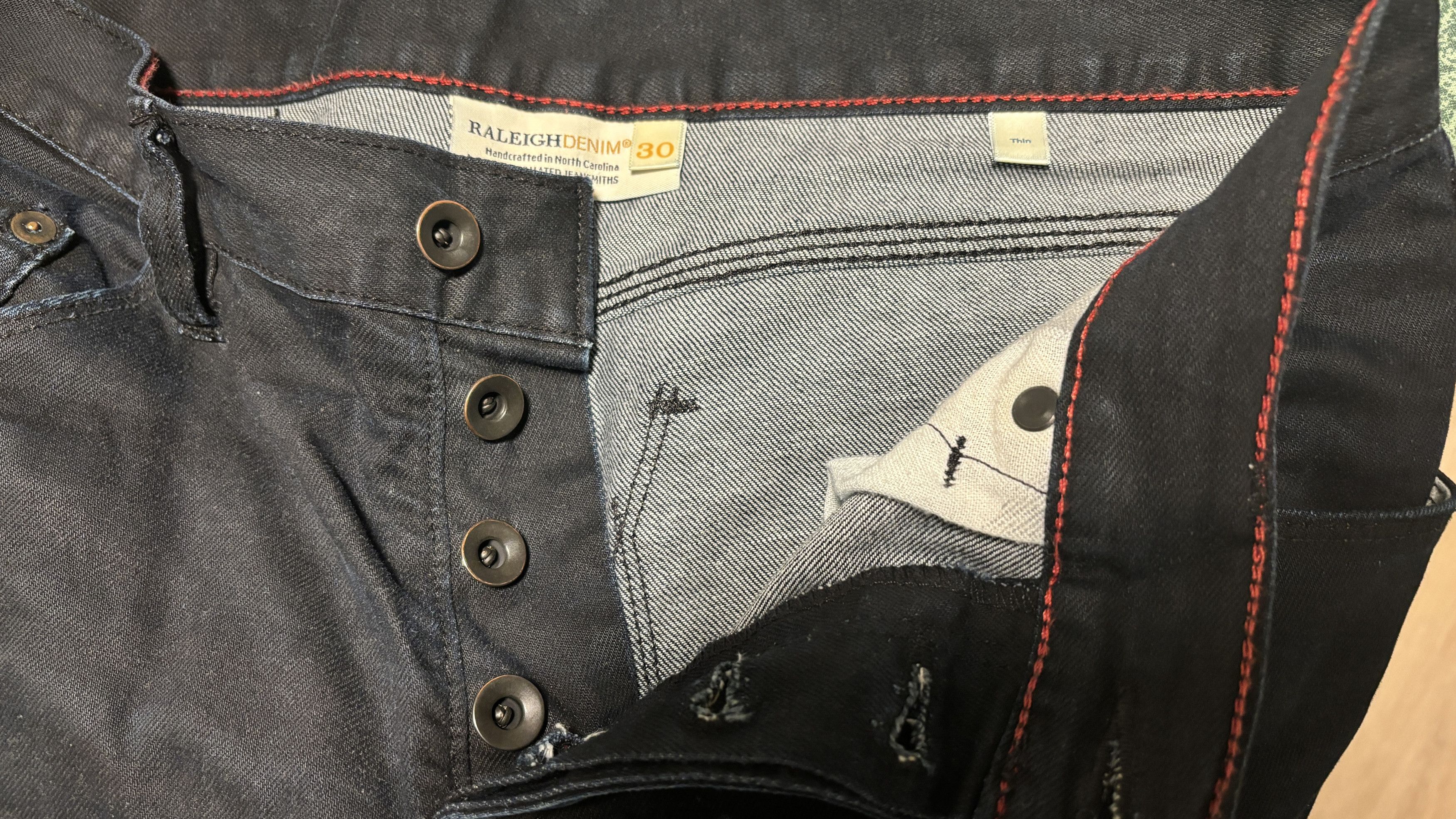 Raleigh Denim Slim Fit Raw Denim Button Fly Black Jeans Indigo Undertones Size US 30 / EU 46 - 7 Thumbnail