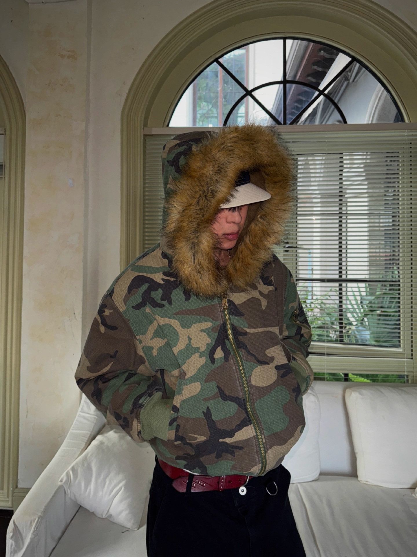 Japanese Brand Camouflage Fur Hooded Bomber Jacket, Military Style Size US M / EU 48-50 / 2 - 2 Thumbnail