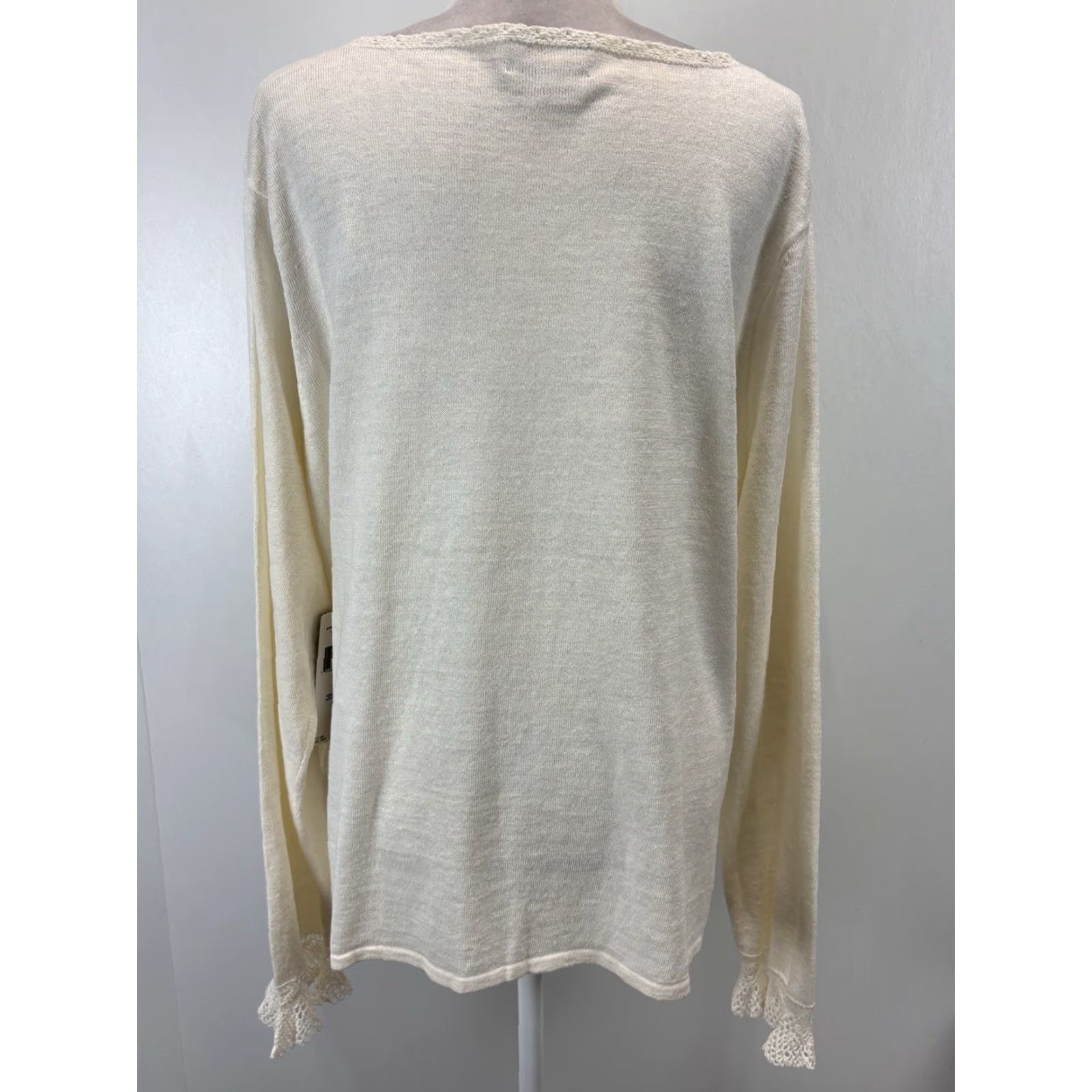 Ralph Lauren VINTAGE Lauren Ralph Lauren Women's Sweater Pullover Knit Long Sleeve Plus 3X Ivory Coastal Spring Summer Beach Classic Lightweight Breathable Size XXL / US 16-18 / IT 52-54 - 3 Thumbnail