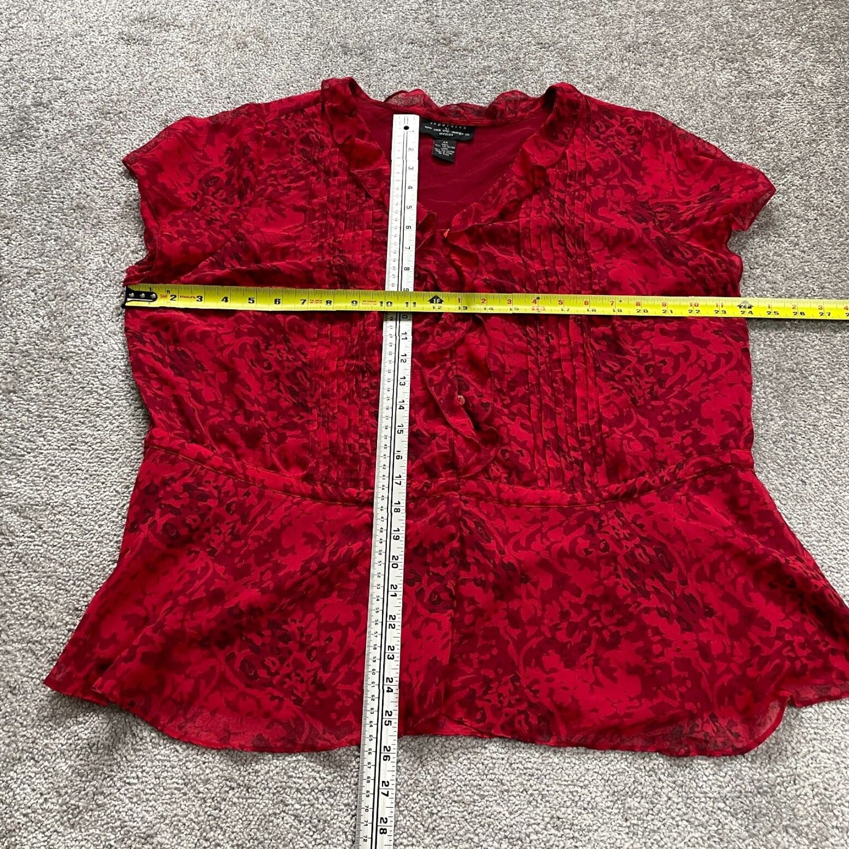 Vintage New York City Design Blouse Womens 2XL Red Button Down Peplum Ruffles Pleated Size XXL / US 16-18 / IT 52-54 - 6 Thumbnail
