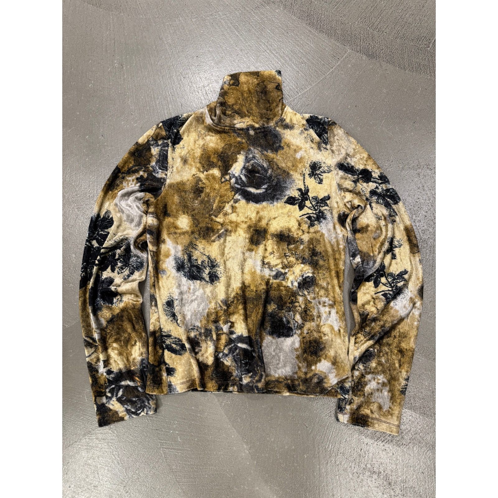 2000s Cavalli velour golden floral long sleeve top