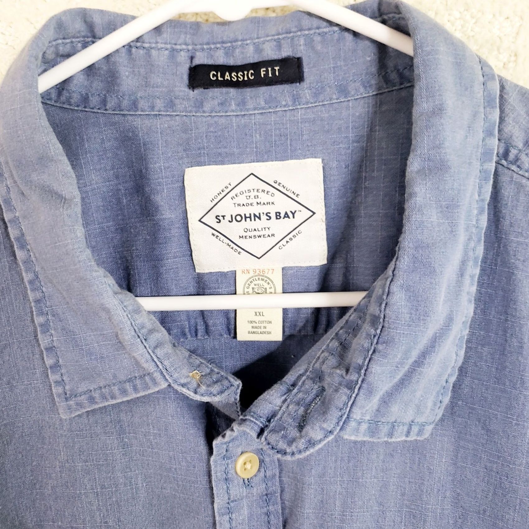Vintage St. John’s Bay Shirt Denim Chambray Blue Short Sleeve Button-Up Pocket Buttons Mens XXL Regular Size 2XL Suitable for Fall Spring Men Size US XXL / EU 58 / 5 - 6 Thumbnail