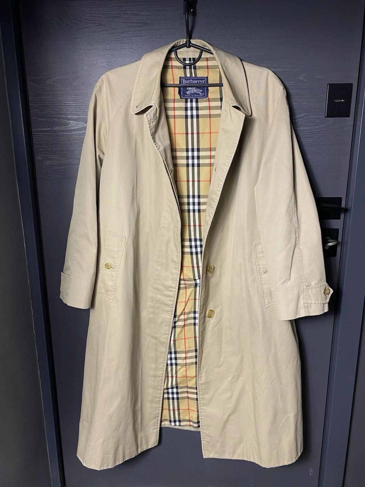 Burberry Vintage Burberrys Beige Nova Check Trench Coat Jacket sz