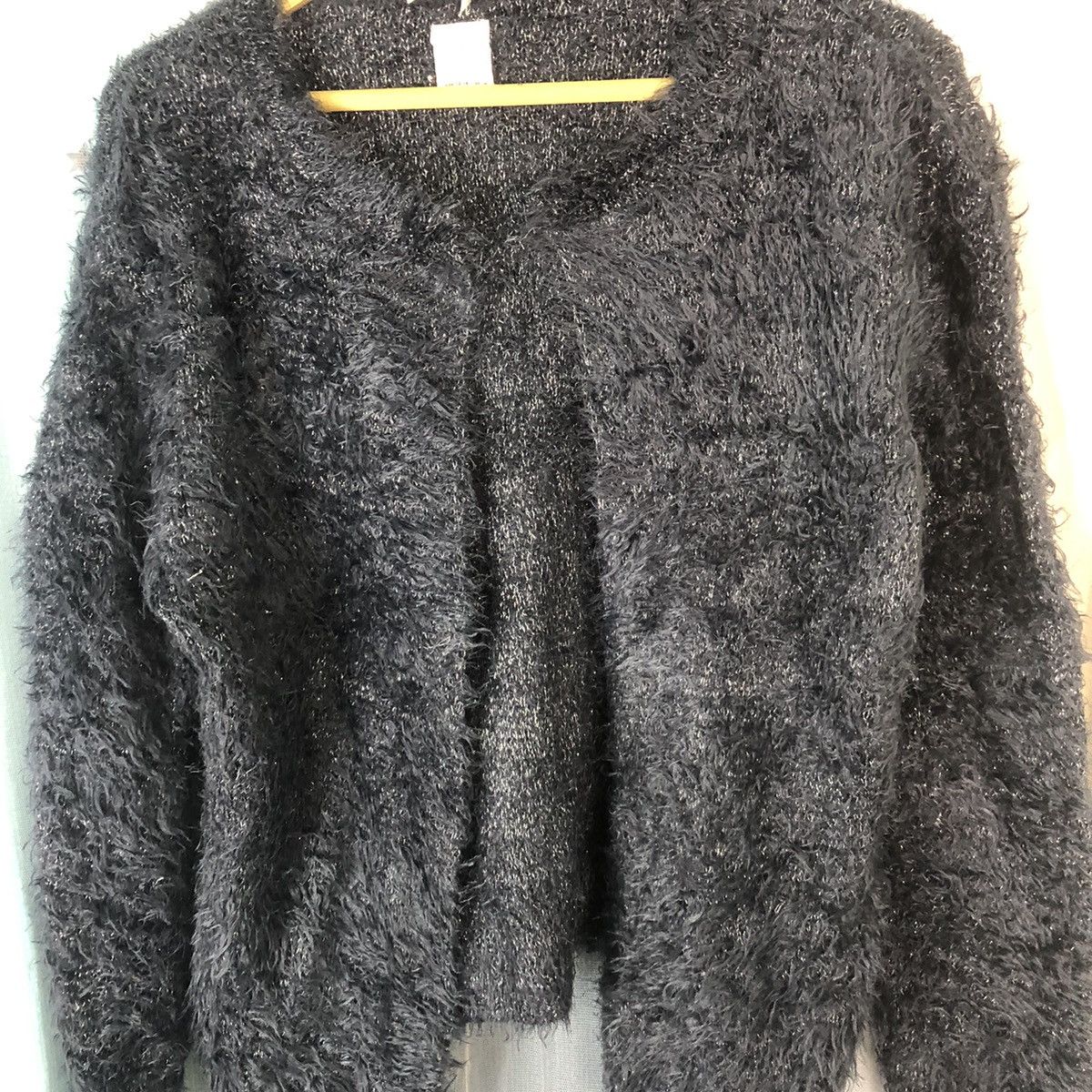 Zara Zara Dark Blue Shag Shaggy Fur Mohair Cardigan #874 Size M / US 6-8 / IT 42-44 - 5 Thumbnail