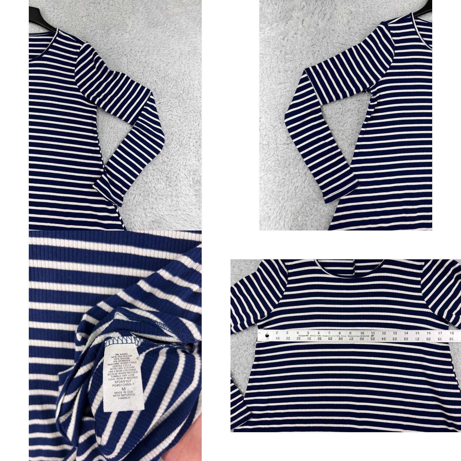 Vintage LA made Dress Womens M Blue White Striped Mini Long Sleeve Polyester Blend Size M / US 6-8 / IT 42-44 - 8 Thumbnail