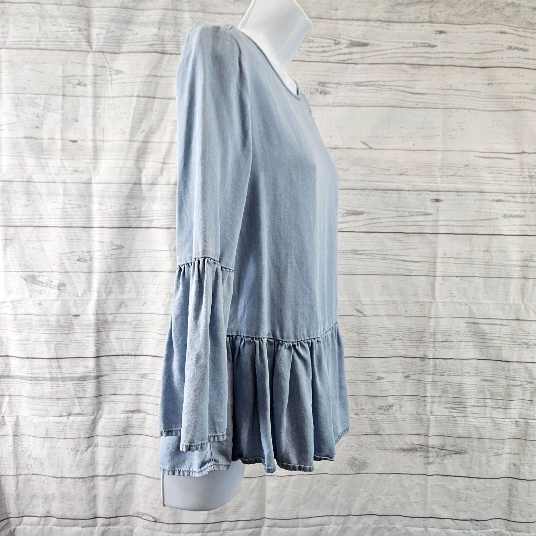 Vintage Beach Lunch Lounge Womens Blouse XS Chambray Solid Blue 3/4 Sleeve Shirt Womens XS Blue Holiday 3/4 Sleeve Size XS / US 0-2 / IT 36-38 - 3 Thumbnail