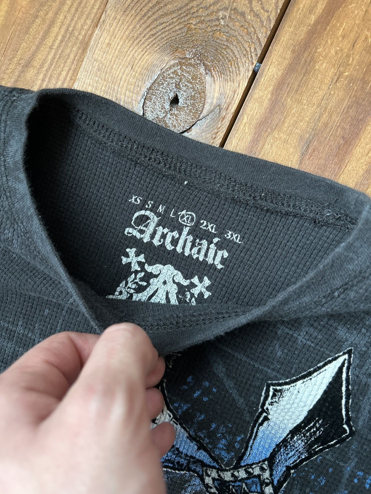 Affliction × Vintage Vintage Y2K Archaic Affliction Style Black Thermal Shirt Size US XL / EU 56 / 4 - 2 Thumbnail