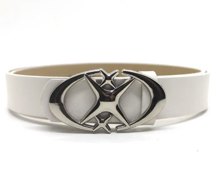 image of Punk Moon Star Buckle Pu Leather Belt in White, Men's