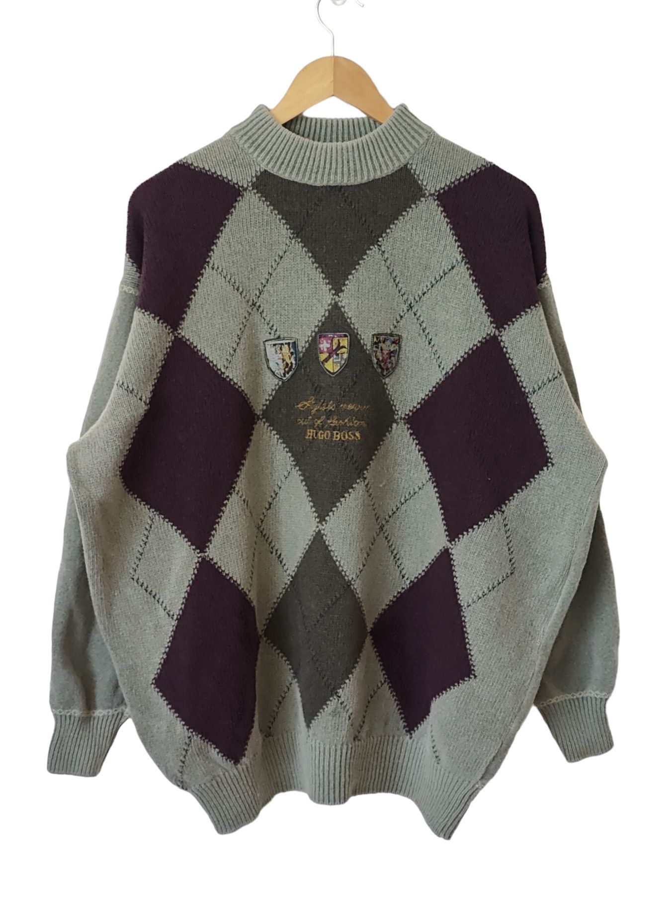 Hugo Boss × Vintage Hugo Boss Vintage 80s VTG Embroidered Wool Sweater Size US XL / EU 56 / 4 - 1 Thumbnail